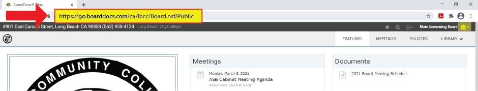 Step 1 on how to access LBCC board documents