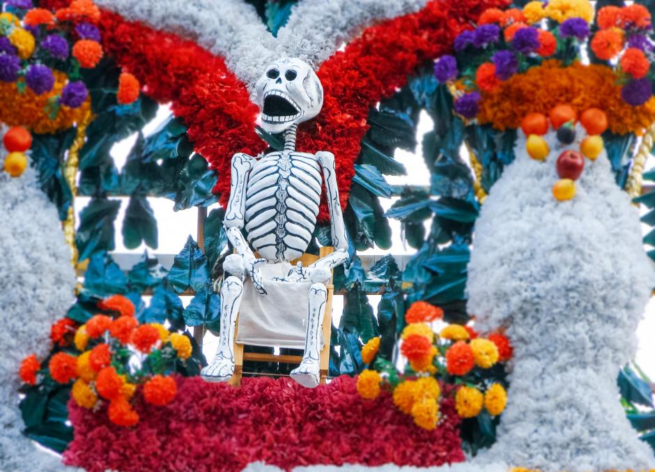 Mexico celebrating the Day of the Dead (El Día de los Muertos) with the exhibition of decorated skeletons and craniums in public places.