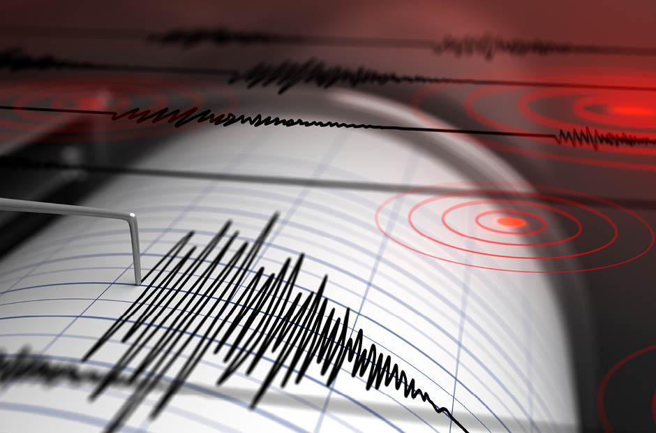 A 3D rendering of Seismograph with paper in action and earthquake