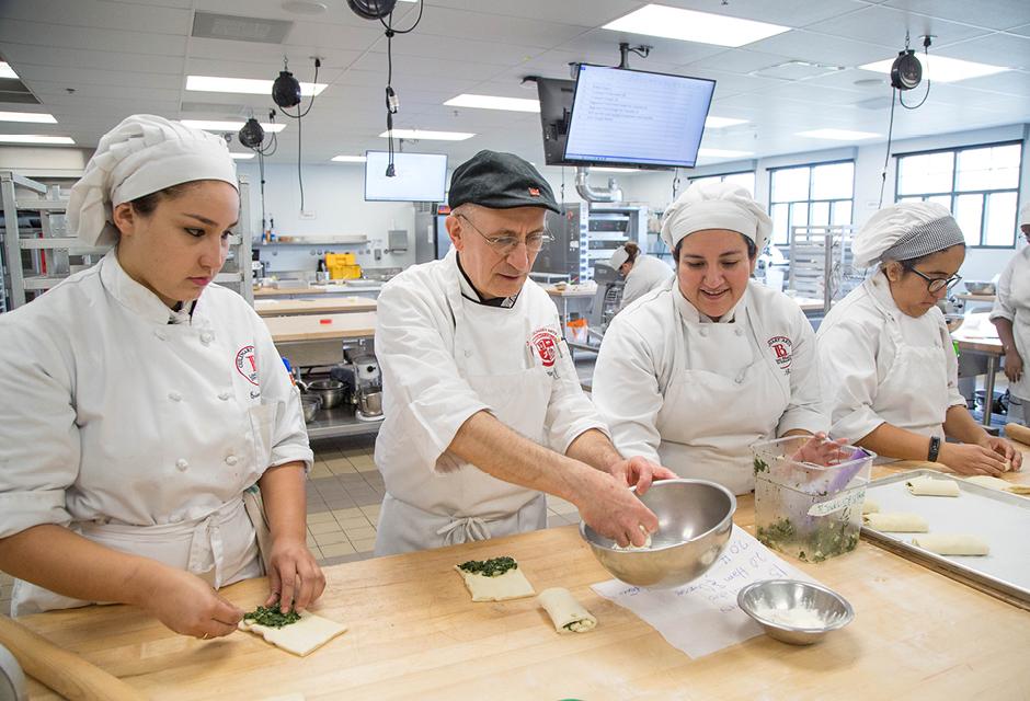 Chef Pierre with Three Students Baking Croissants