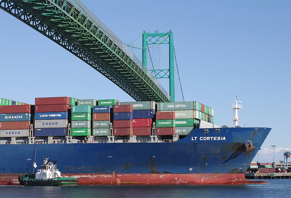 Ship Under the Vincent Thomas Bridge - Los Angeles 