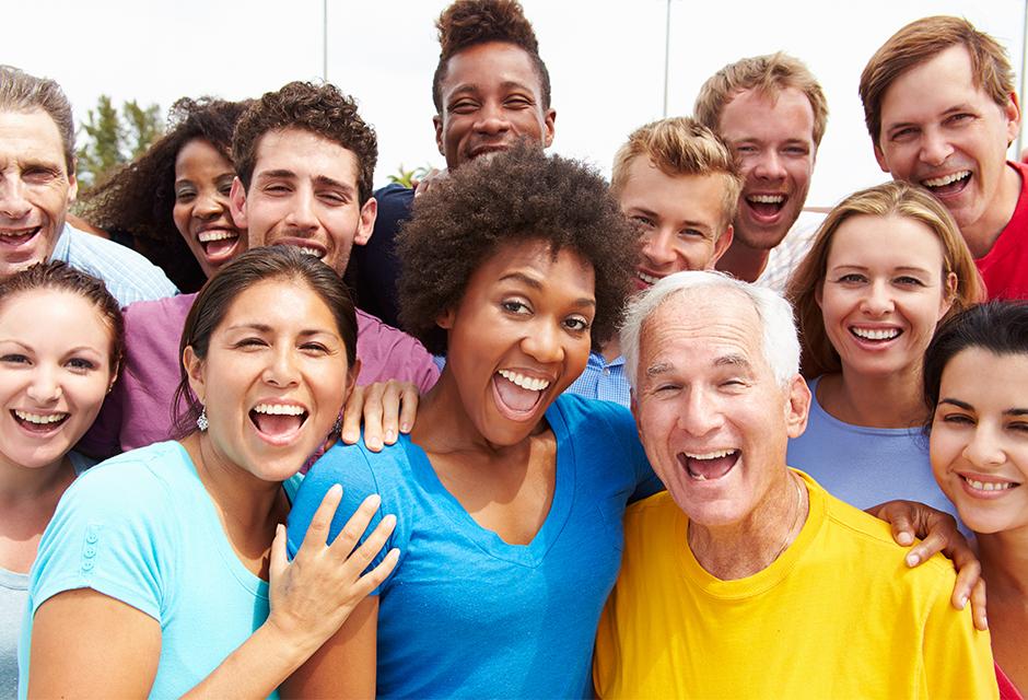 Outdoor Portrait Of Multi-Ethnic Crowd 