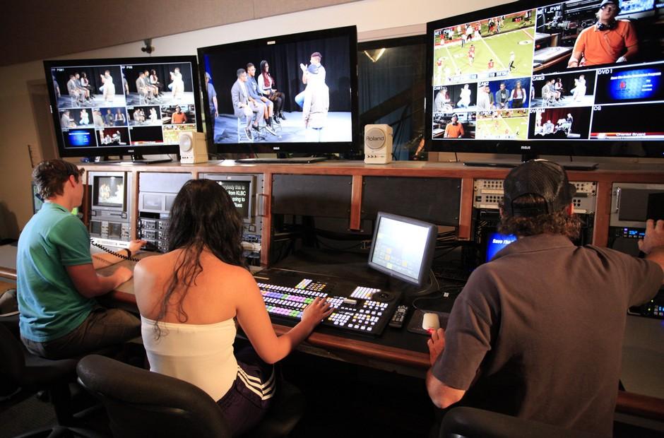 The A/V booth for a TV program.